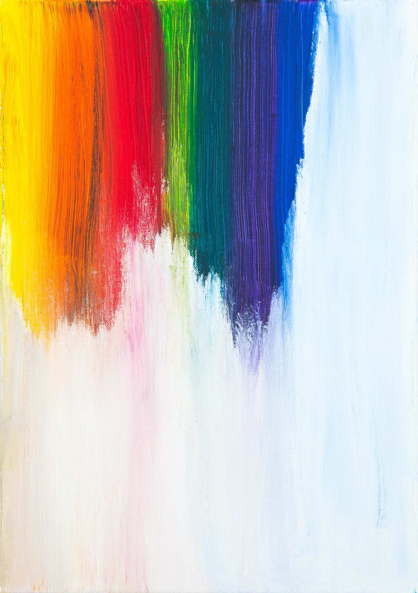 Rainbow-coloured stripes painted onto a white canvas