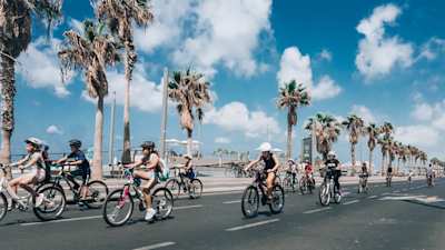 Cycling along the shore in Tel Aviv, Israel