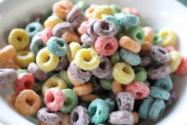 A bowl of colourful cereal