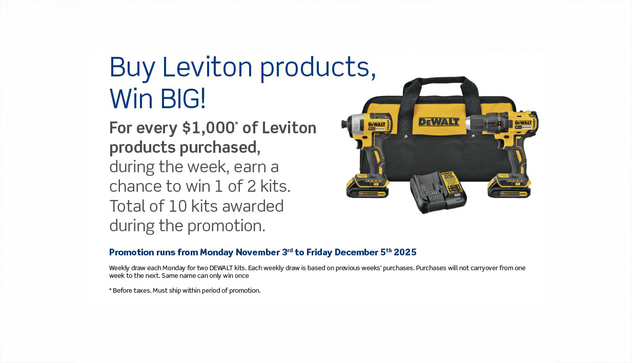 Image showcasing 2025 Leviton DeWalt Promo