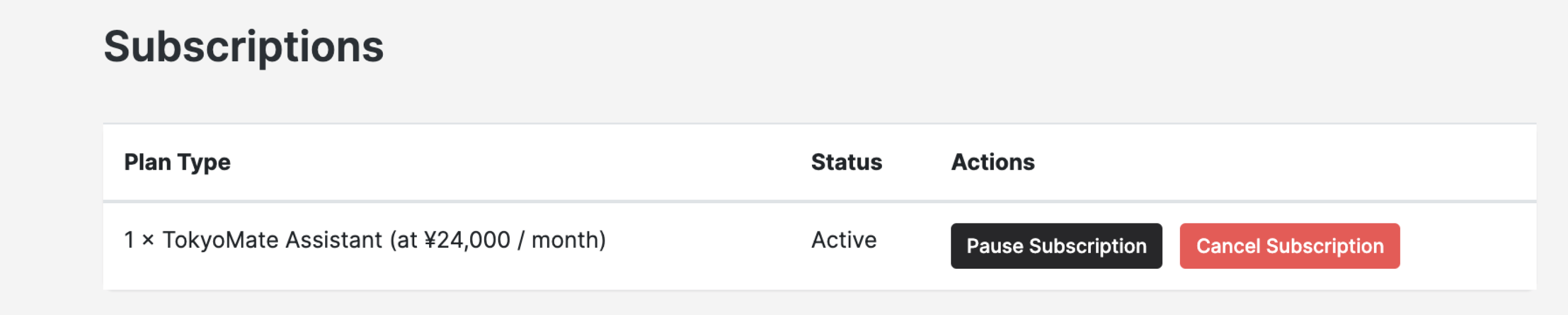 TokyoMate Assistant: manage your subscription from the dashboard