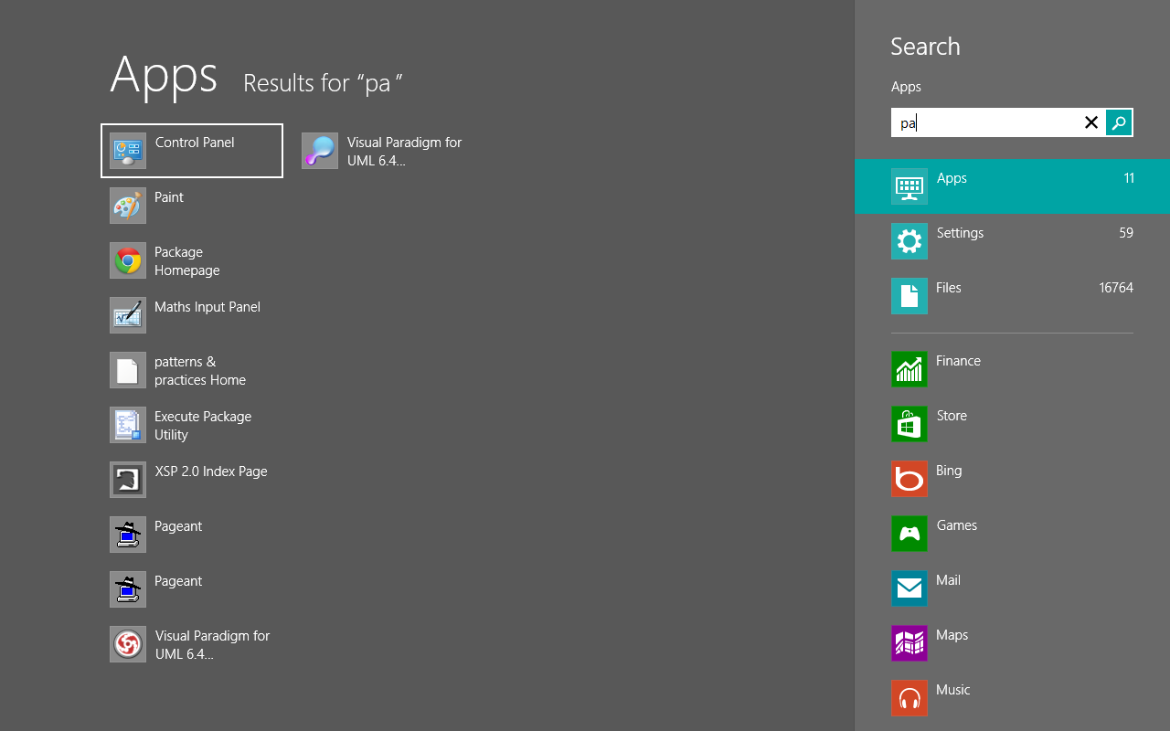 Windows search results Windows search results