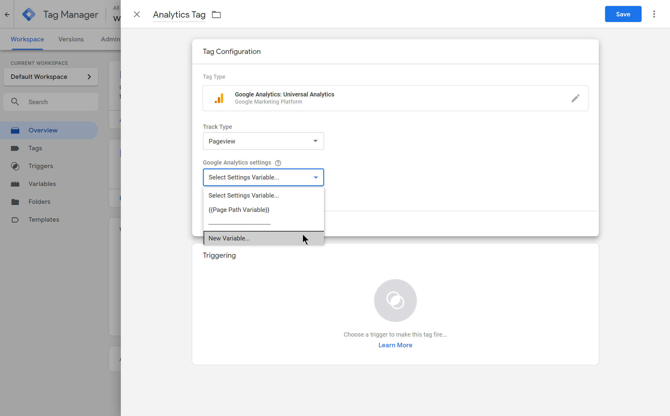 Google analytics tag creation side bar Google analytics tag creation side bar