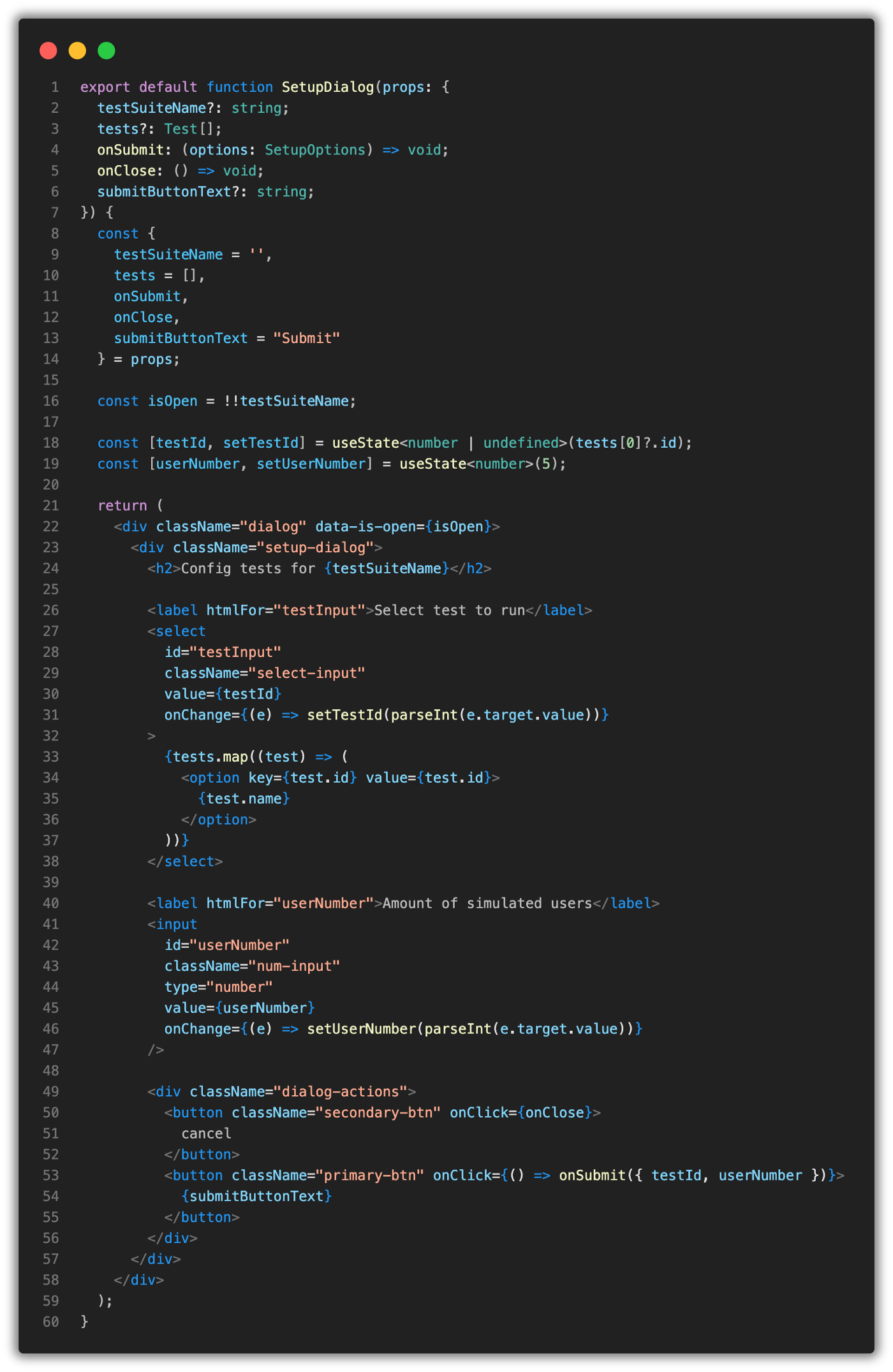 the simple straightforward component I have writen so Far.