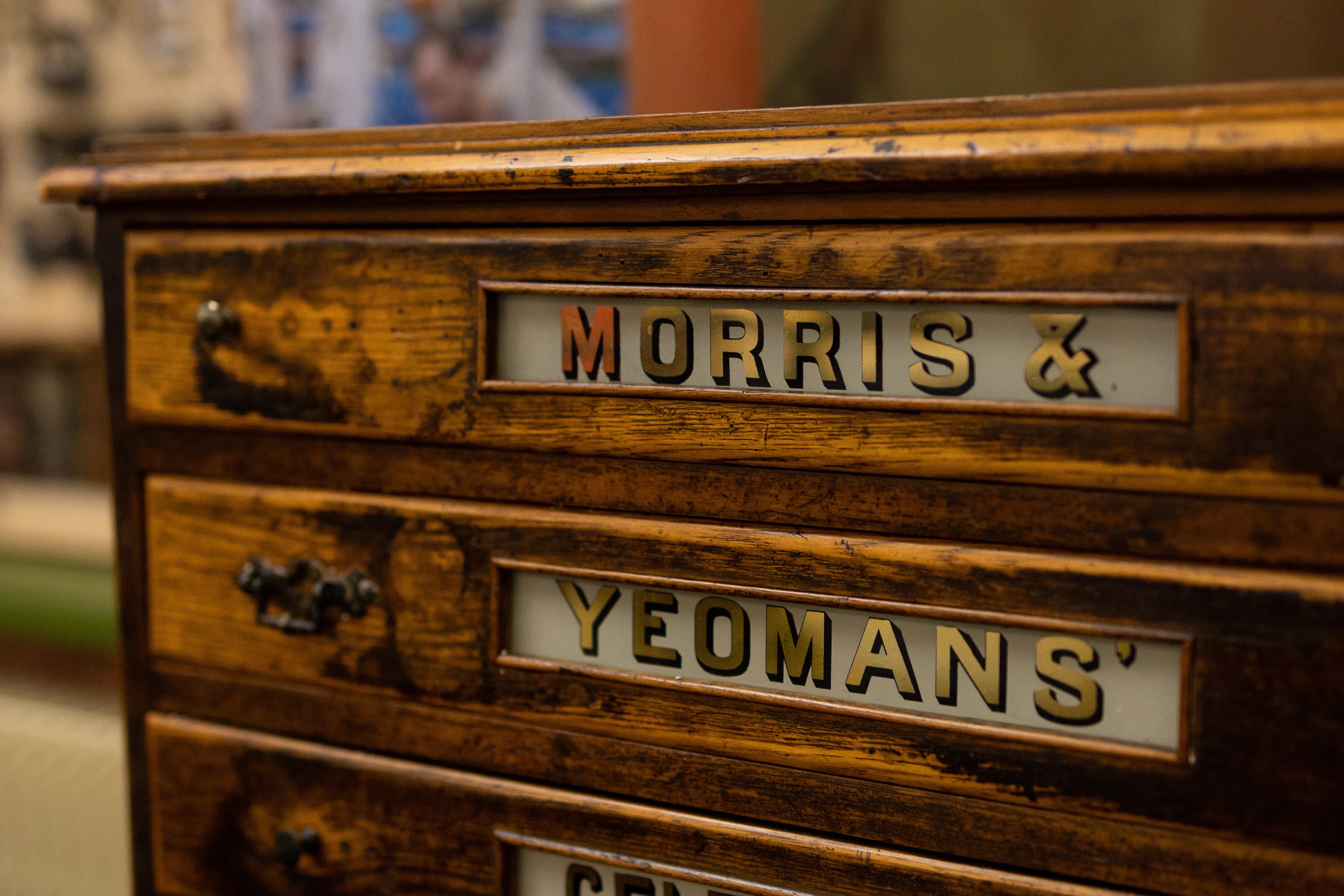 Hat Works - Drawers for sewing threads from William White's haberdashery shop which was on Hillgate