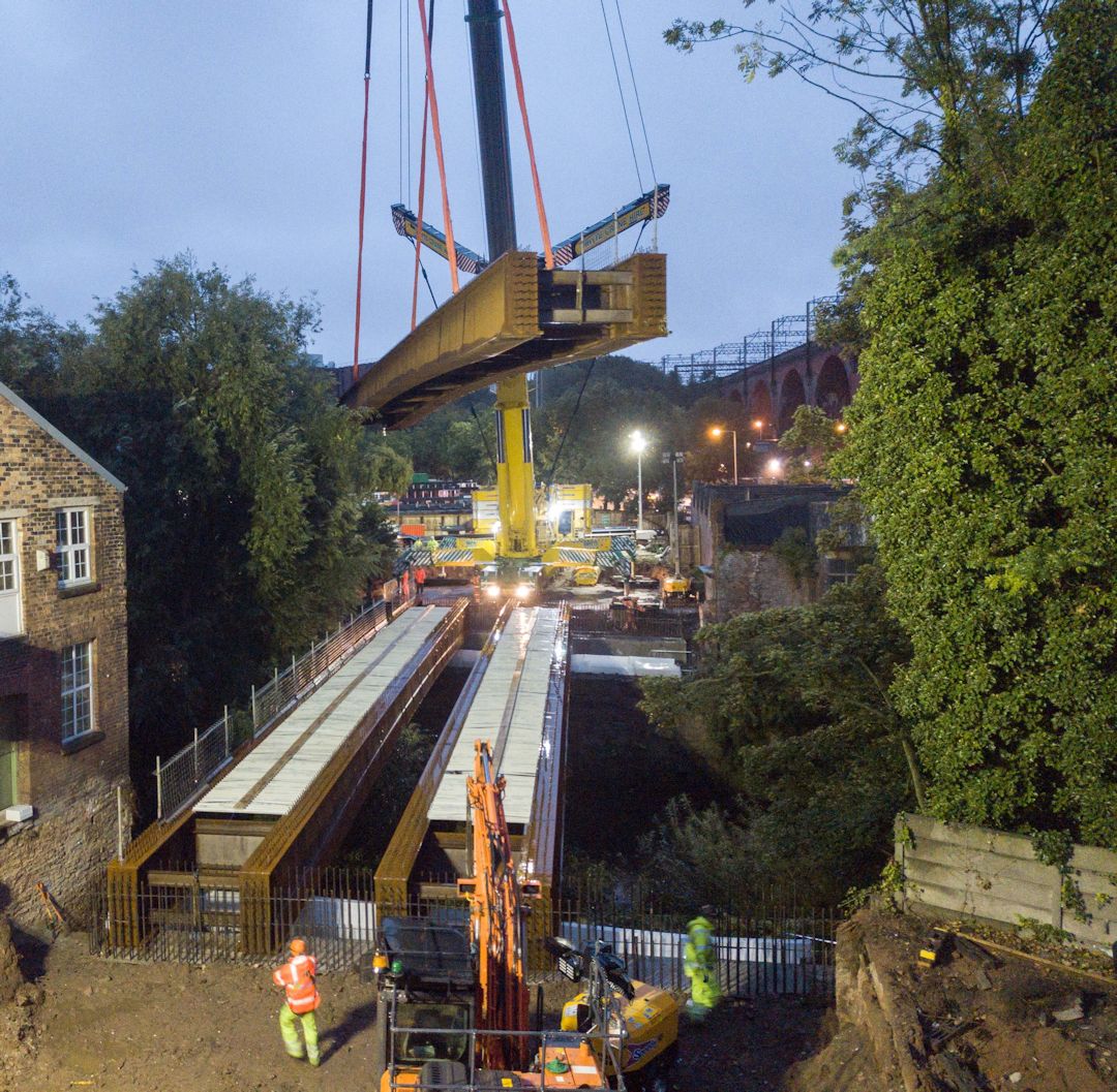 Mersey spanned as new Stockport bridge superstructure lifted into place