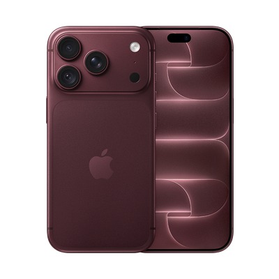 iPhone 18 Pro i burgundy, visad från bak- och framsidan med trippelkamera.