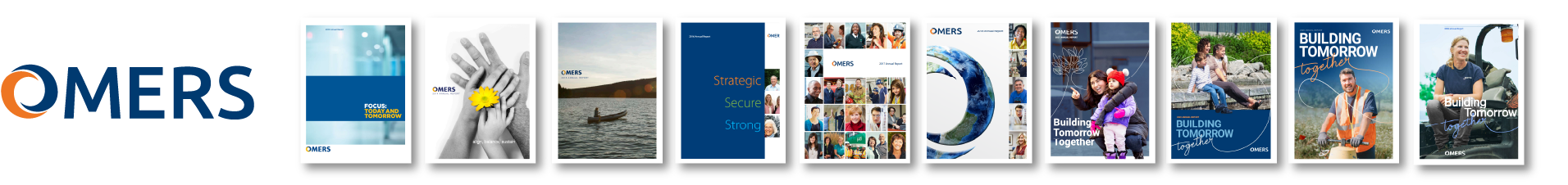 Annual Reports historical OMERS logo and Covers of OMERS previous Annual Reports