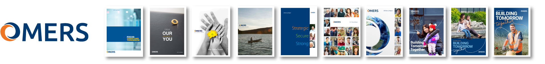 Annual Reports historical OMERS logo and Covers of OMERS previous Annual Reports