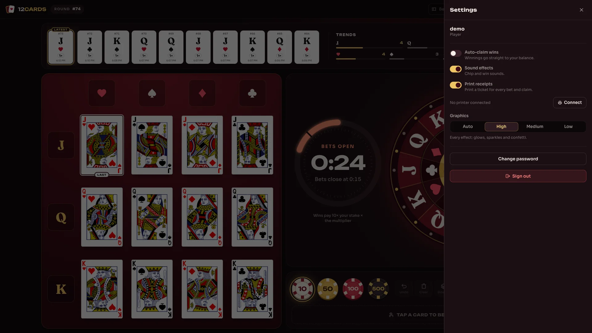 12Cards Player Settings