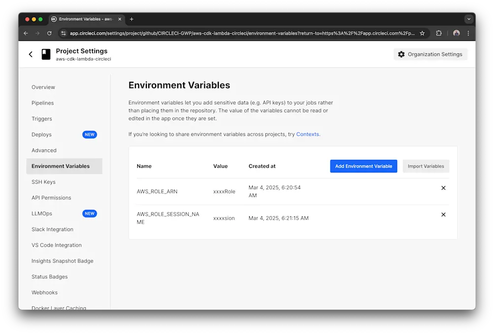 Circle CI set up environment variables