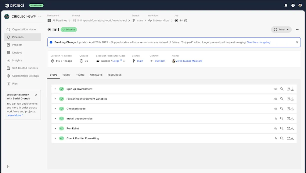 CircleCI lint details