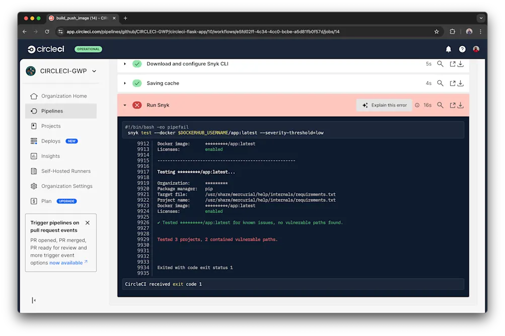 Snyk Docker image scan