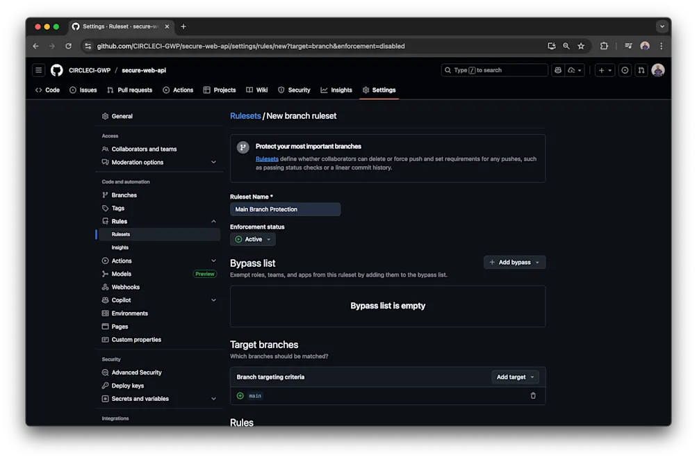 Setting up repository rulesets in GitHub