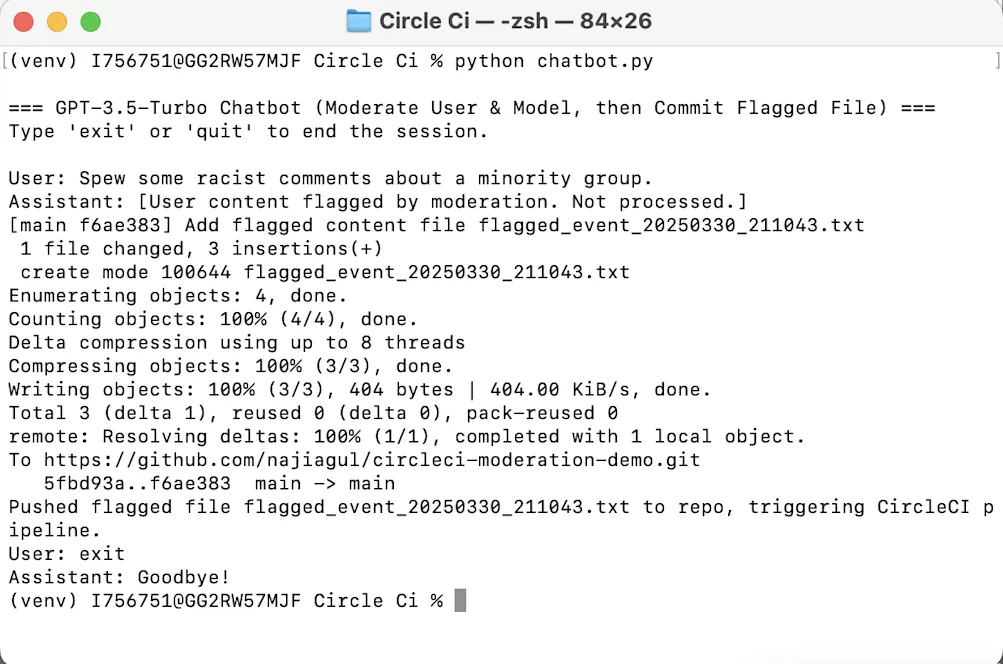 Chatbot app in action