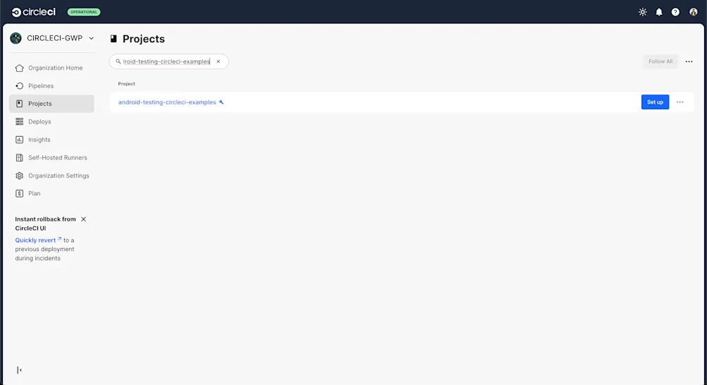 Setup project on CircleCI