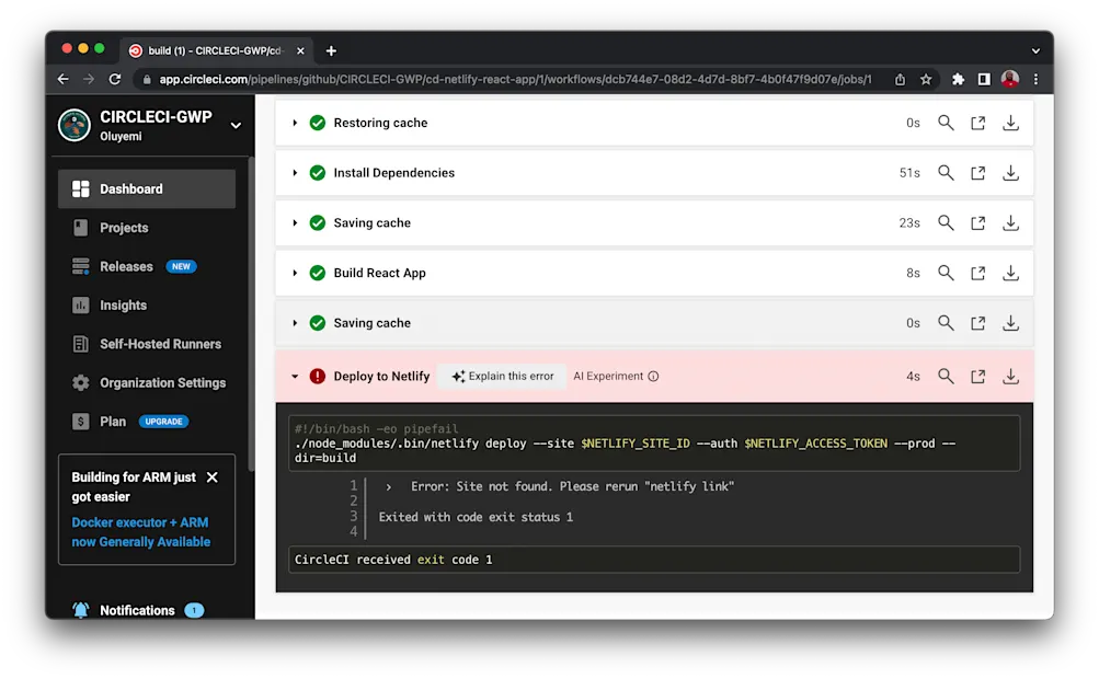 Failed build - CircleCI