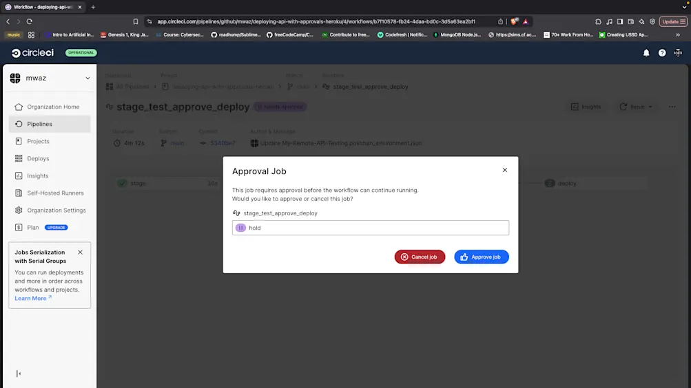 Approval dialog - CircleCI