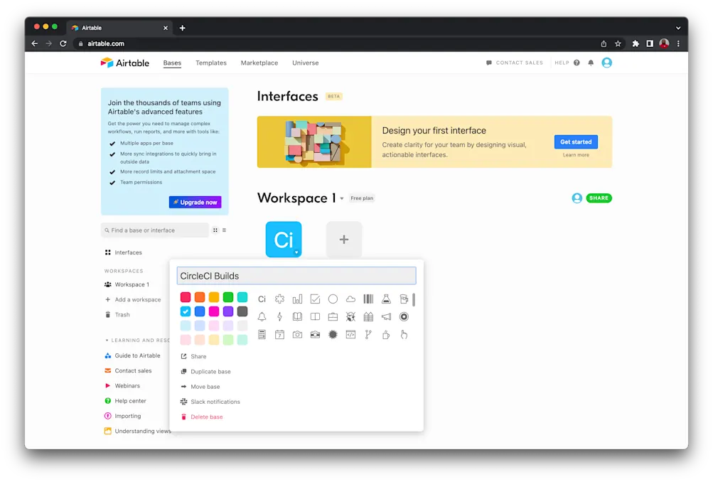 Create base - Airtable