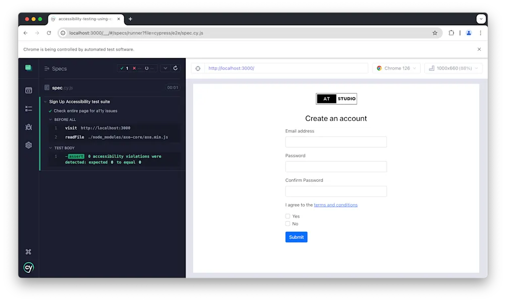 Rerunning application with Axe issues resolved
