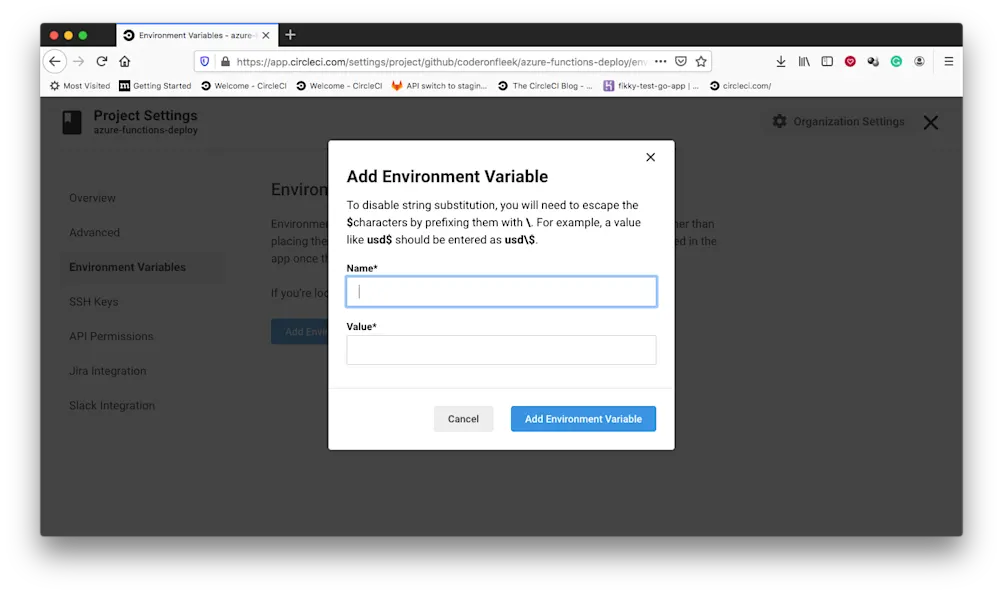 Add Environment Variable - CircleCI