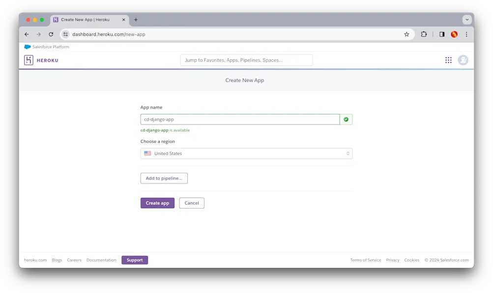 New app - Heroku