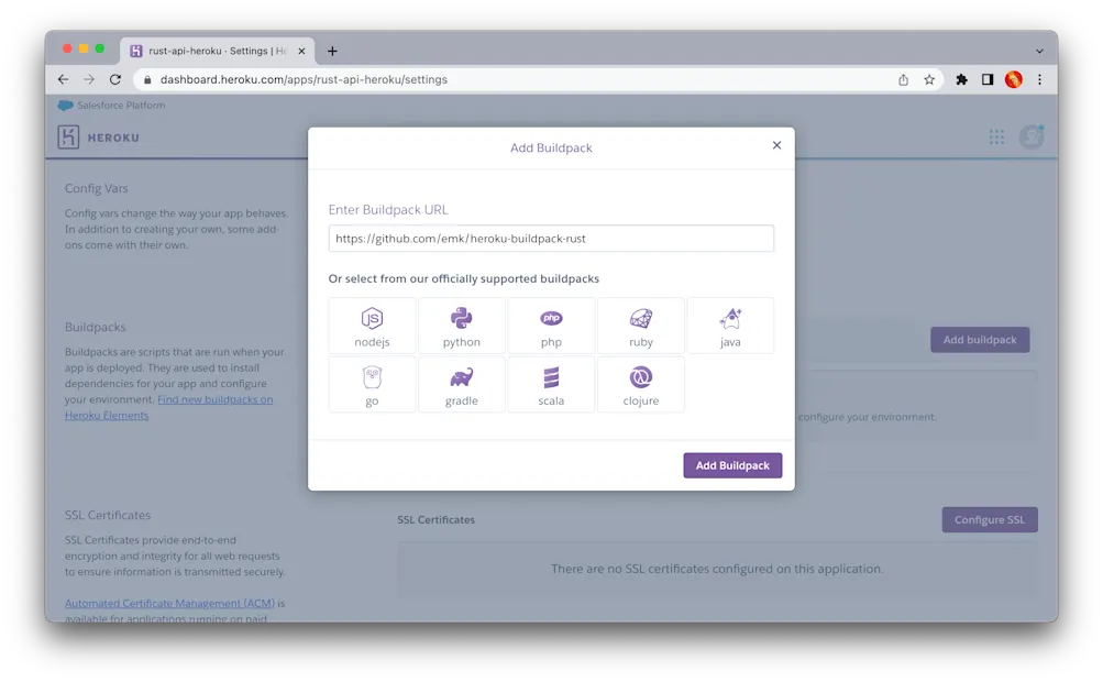Add buildpack - Heroku