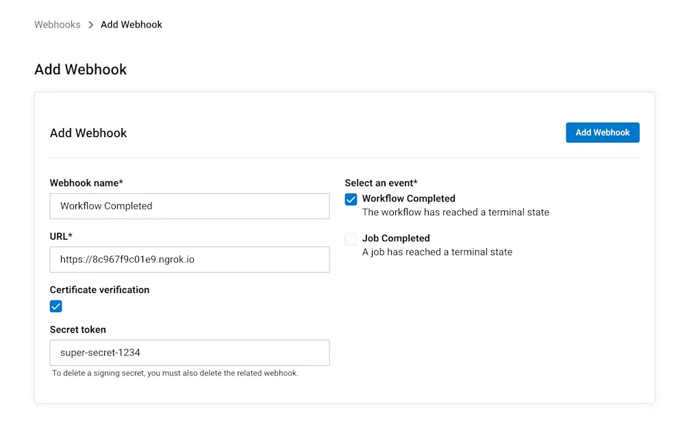 Setting up a webhook interface