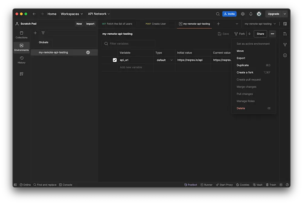 Export environment - Postman