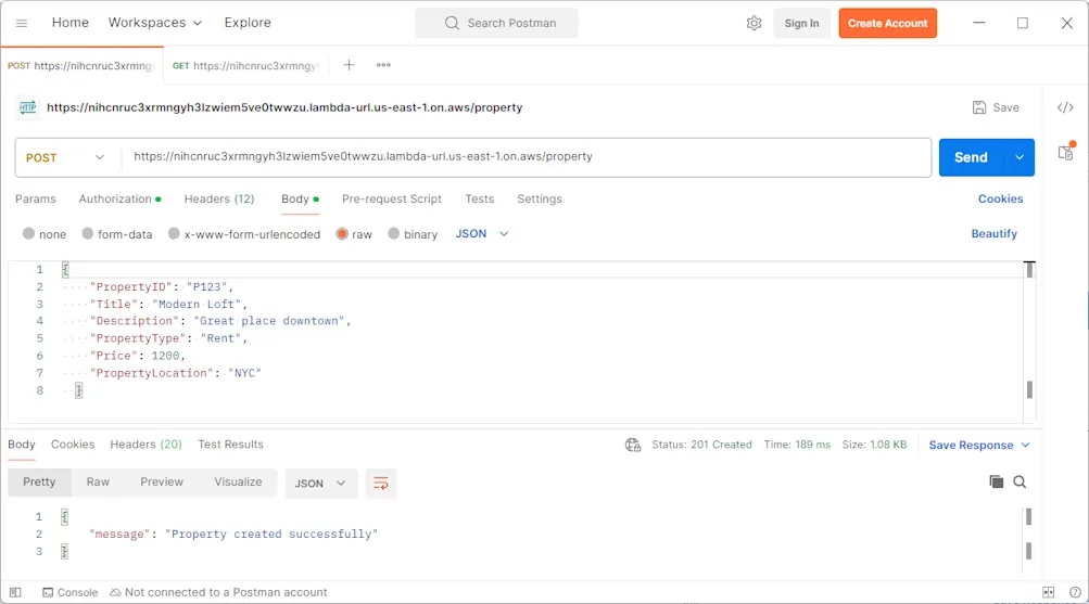 Postman sending GET request to Lambda endpoint