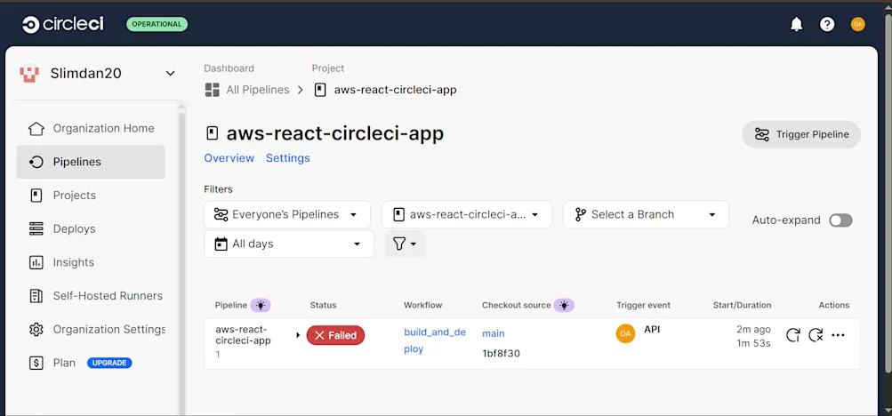 Faileed CircleCI pipeline