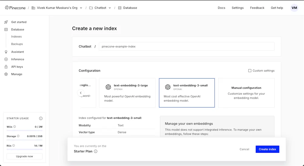 Create a new serverless index