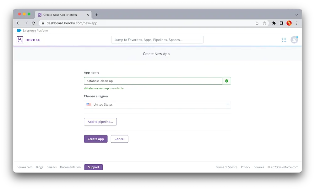 Create new Heroku app
