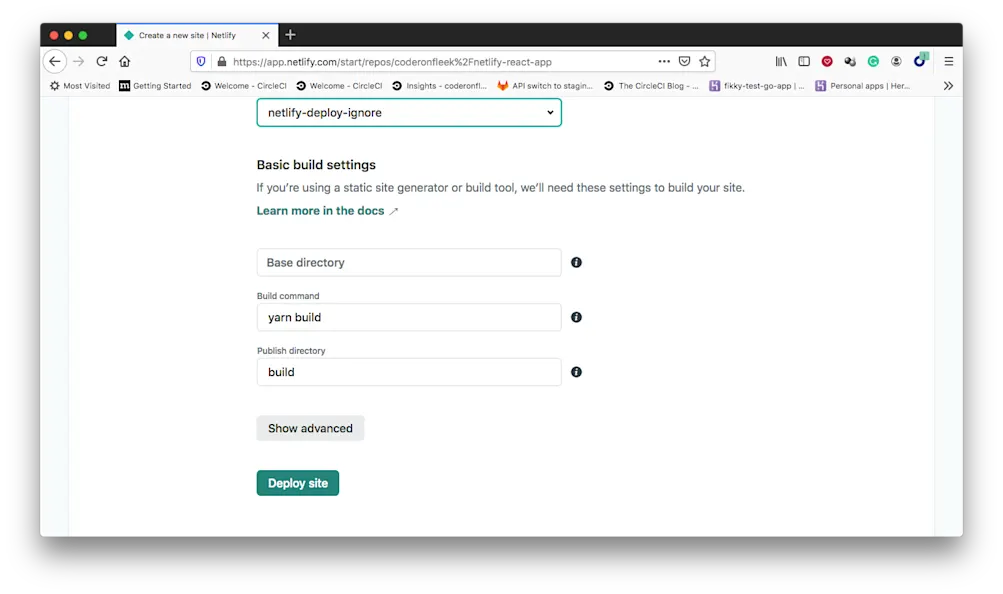 ブランチの選択 - Netlify