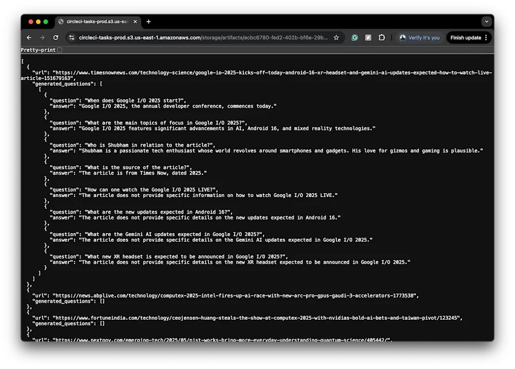 Sample of generated question answer pairs