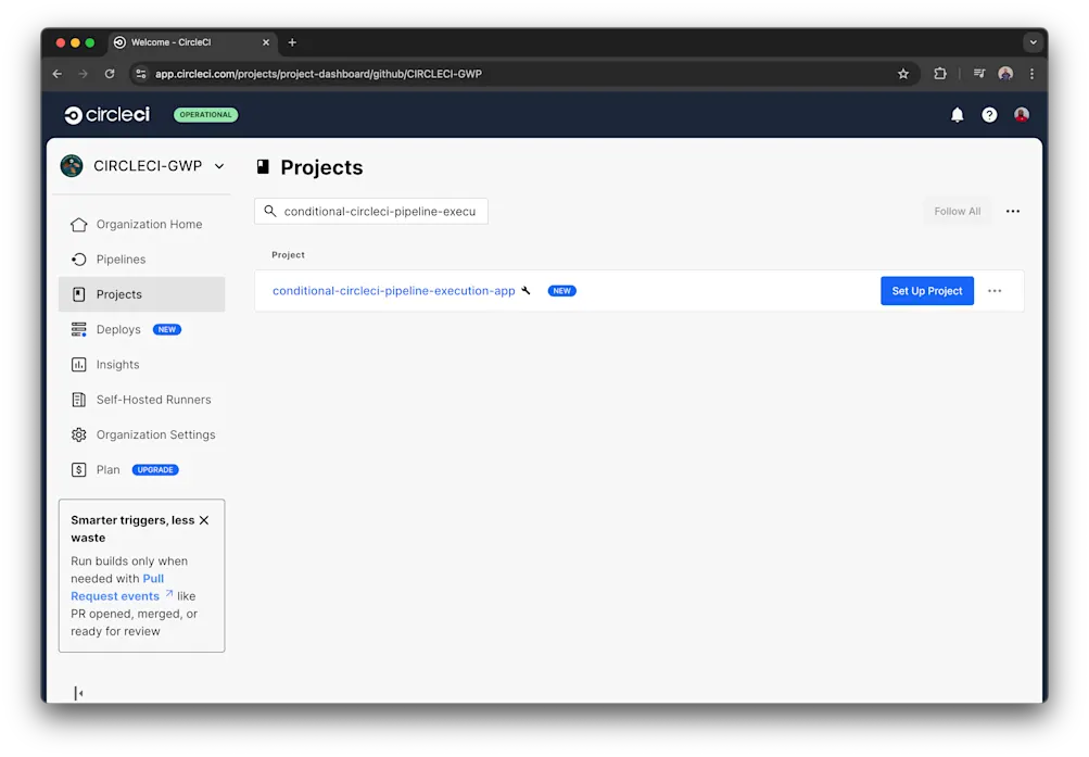 Select project on CircleCI