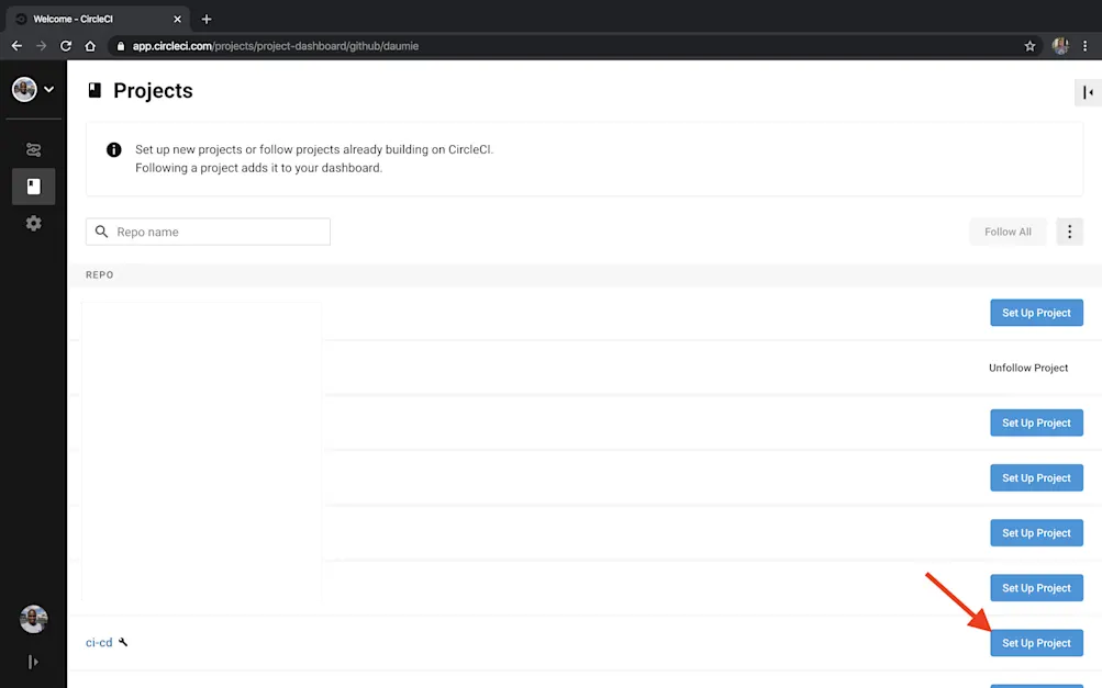 Adding a project in CircleCI