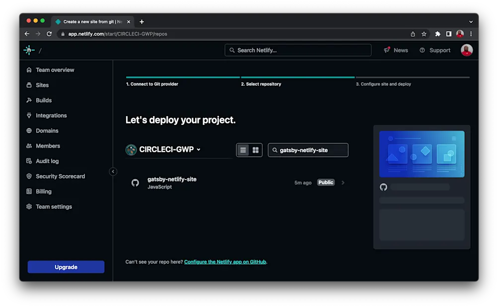 Select Project - Netlify