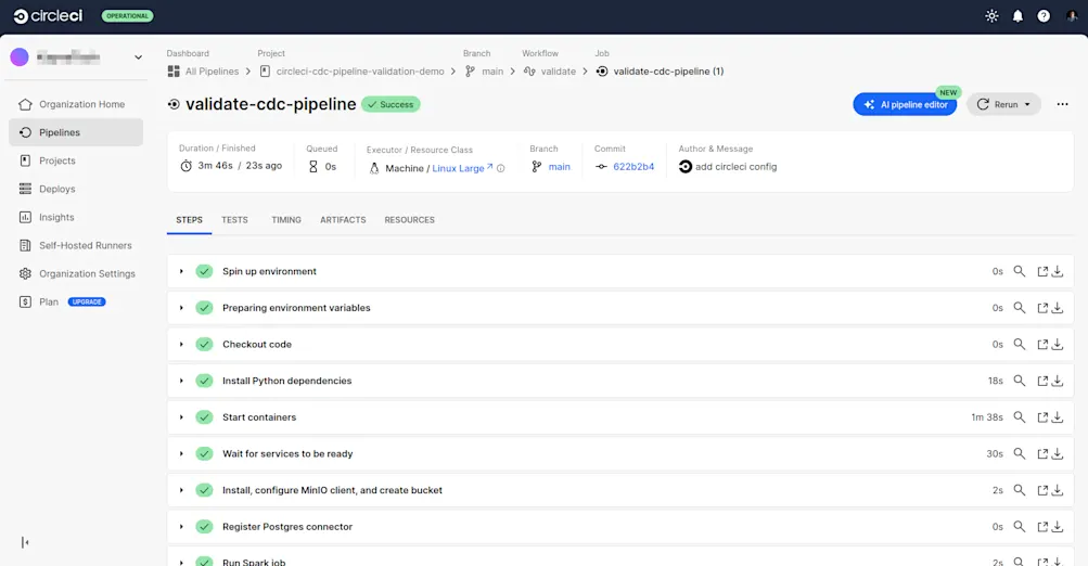 Successful pipeline execution