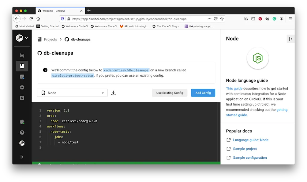 Add Config - CircleCI