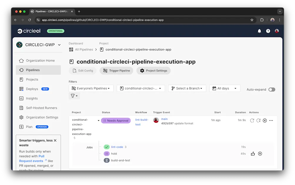 Hold executing pipeline
