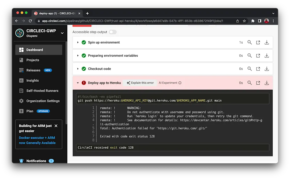 CircleCI build failed