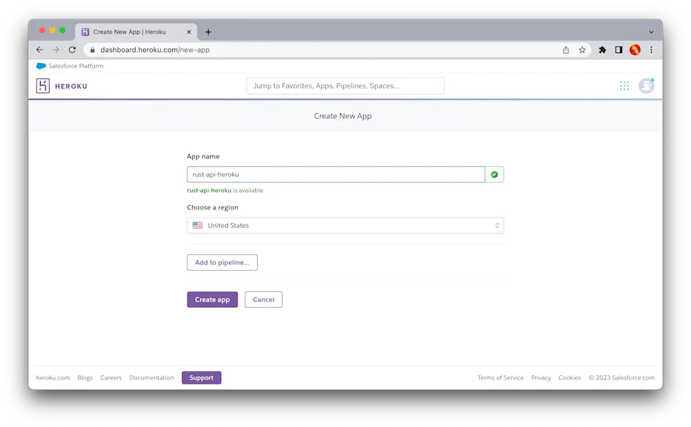New app - Heroku