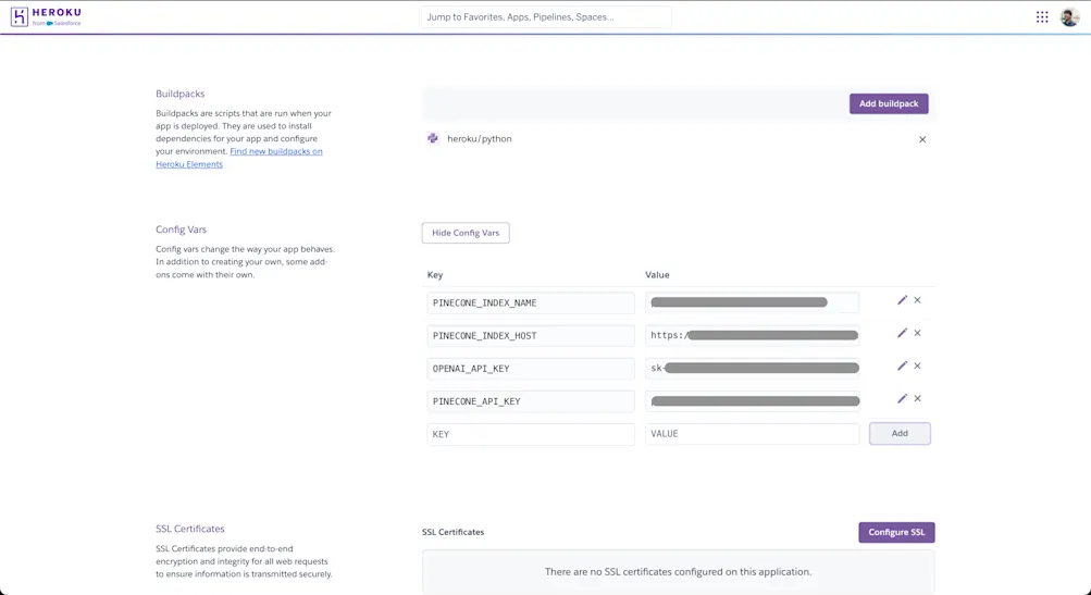 Set up Heroku config variables
