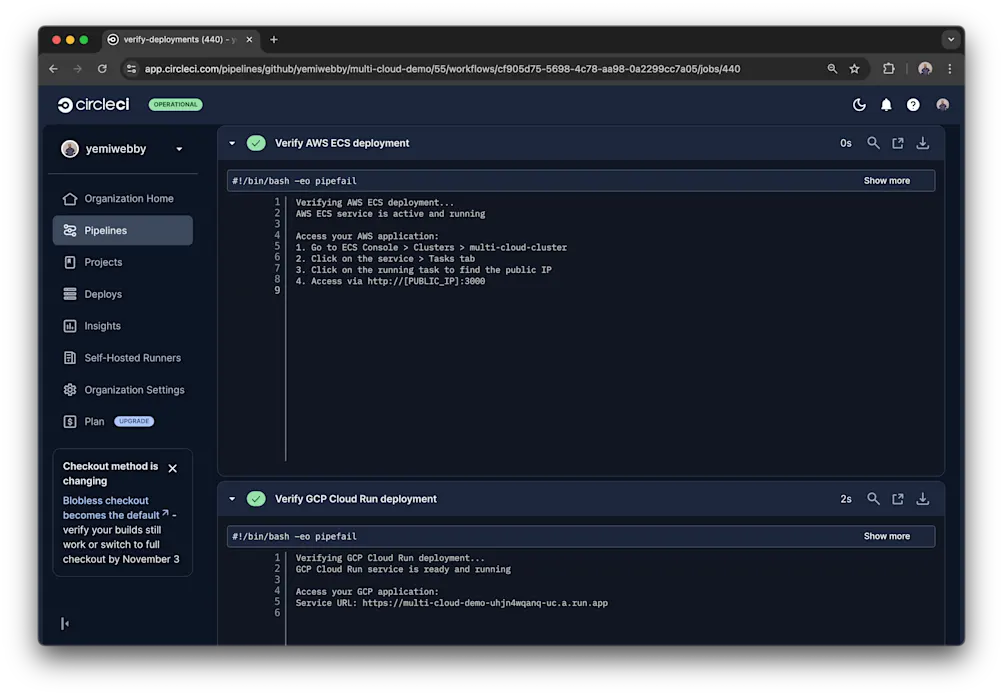 Deployment verification output