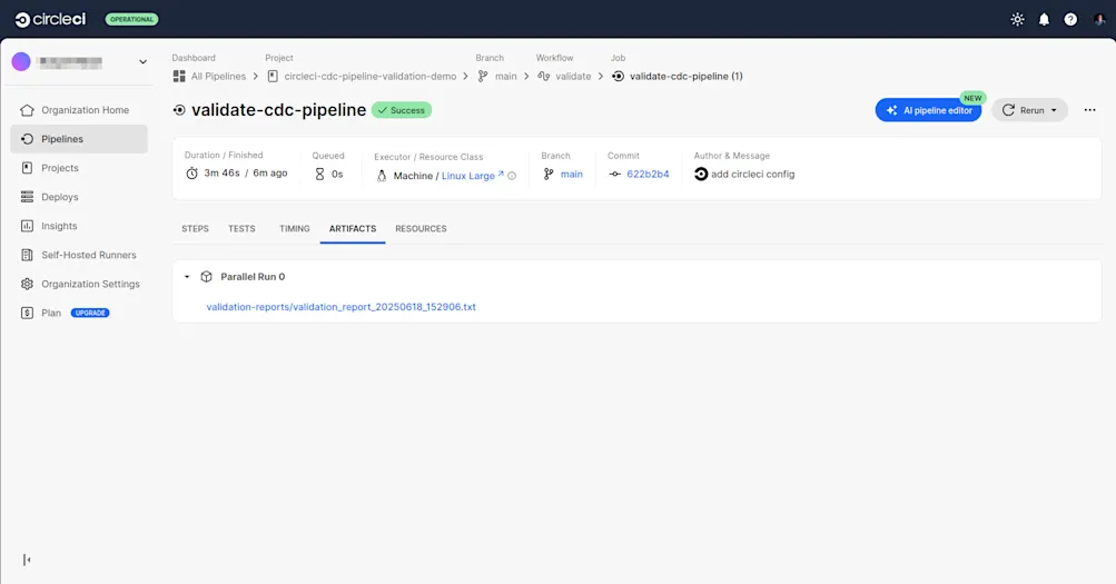 CDC pipeline validation report
