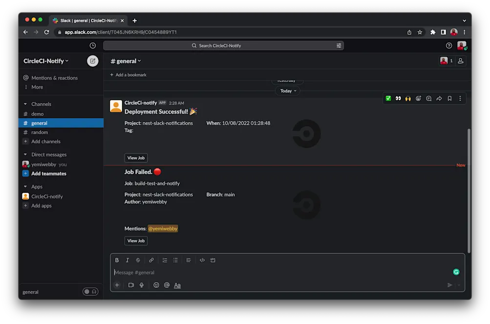 Slack custom message