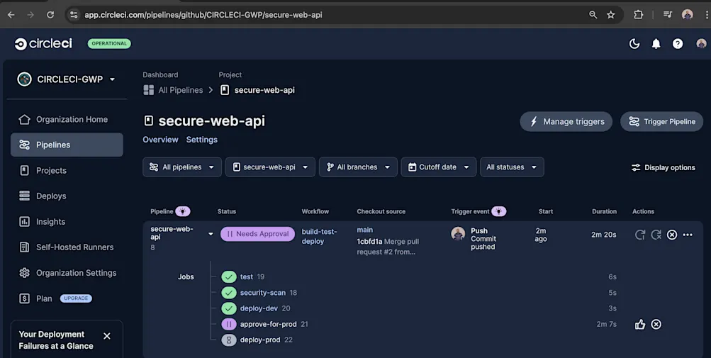 Approval job in CircleCI