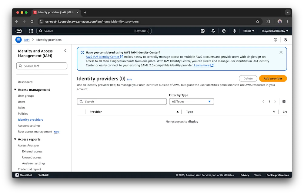 AWS IAM add provider