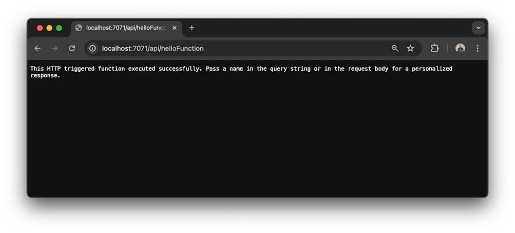 Azure function running locally